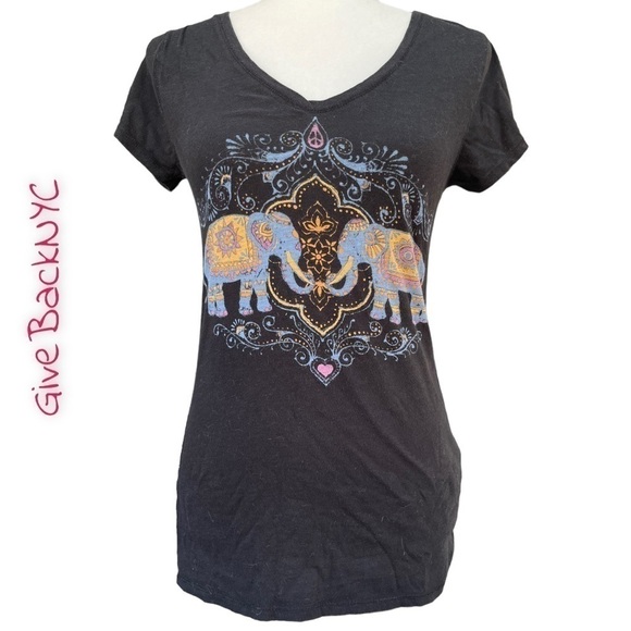 Lucky Brand Elephant Graphic T-Shirt Black Size S - Picture 1 of 5